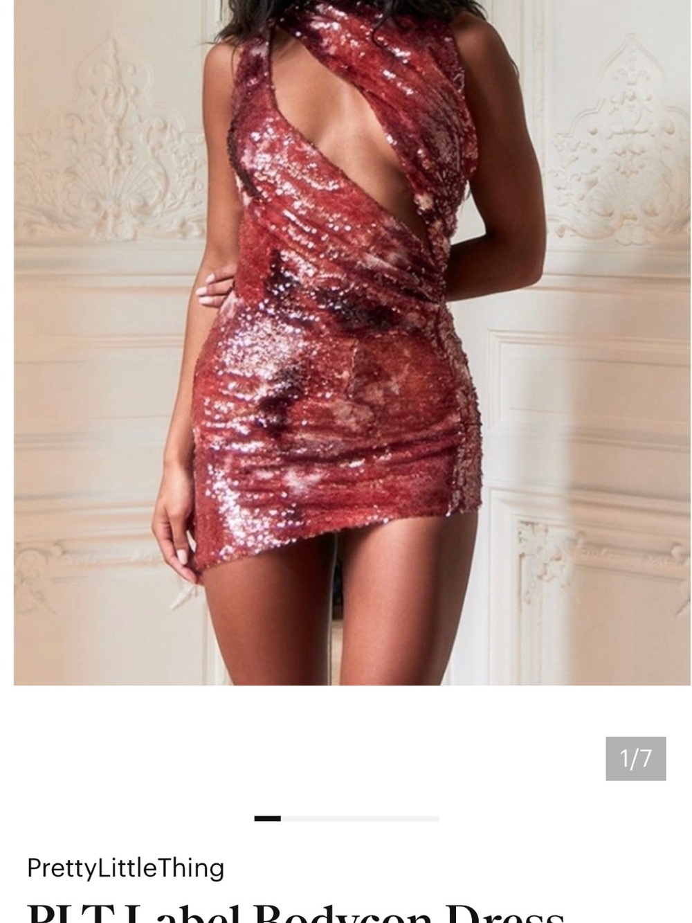 PrettyLittleThing Rose-Gold Sequin Cross-Front Mini Dress NWT